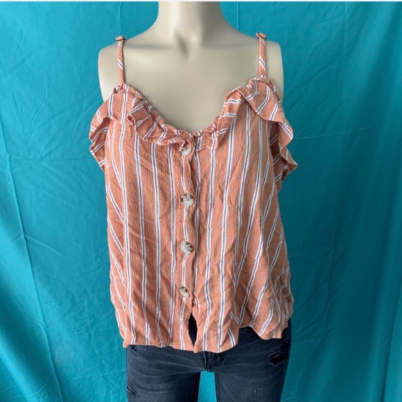 Tops - NWOT LIGHT ORANGE FANCY BUTTON UP TANK TOP